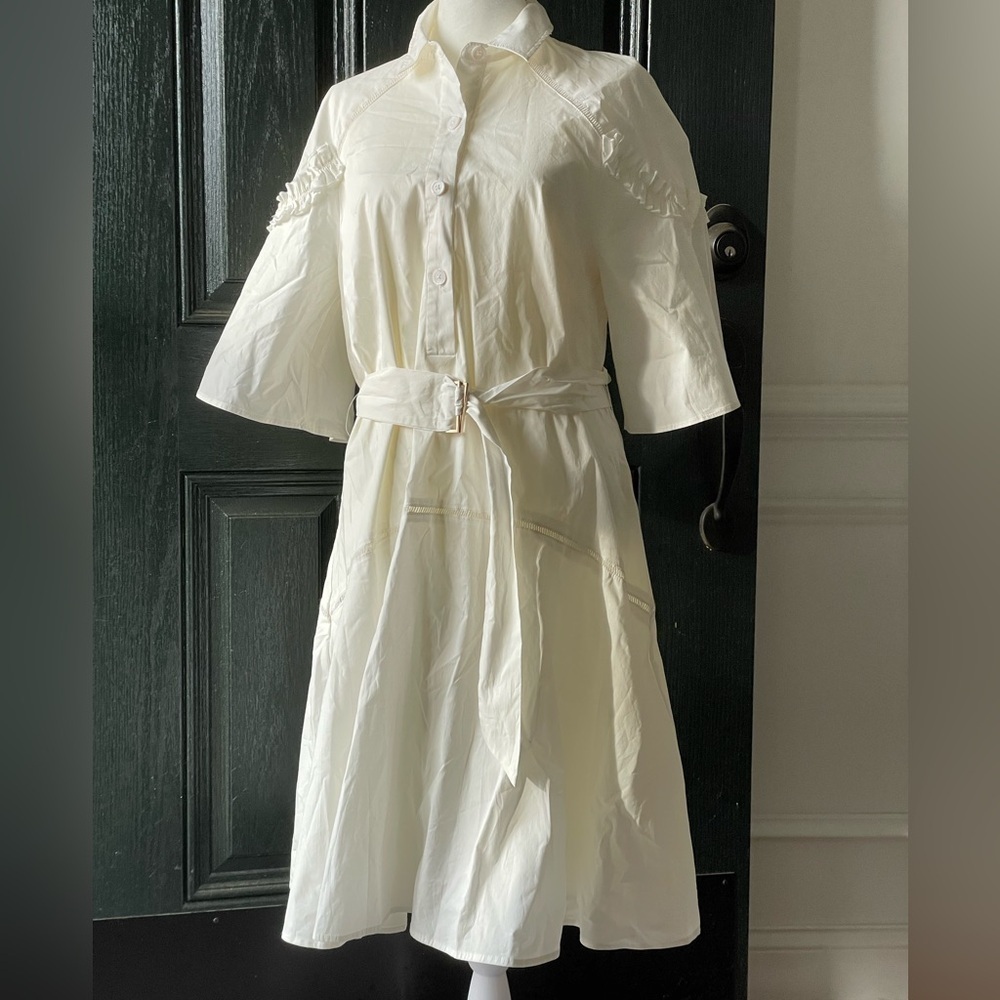 TAHARI ASL Ivory Tie Shirt Dress Size 6 - Picture 3 of 7